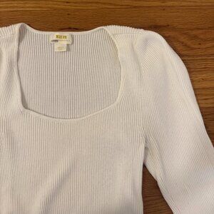 *Like new* Maeve Square Neck Sweater with puff sleeve, Ivory, Small